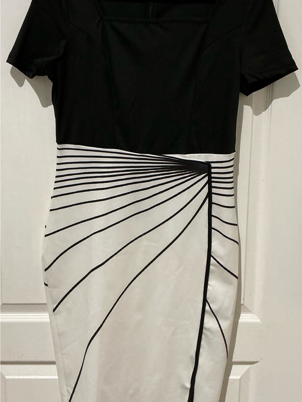 Black & White Sheath Dress with Graphic Stripe Detail